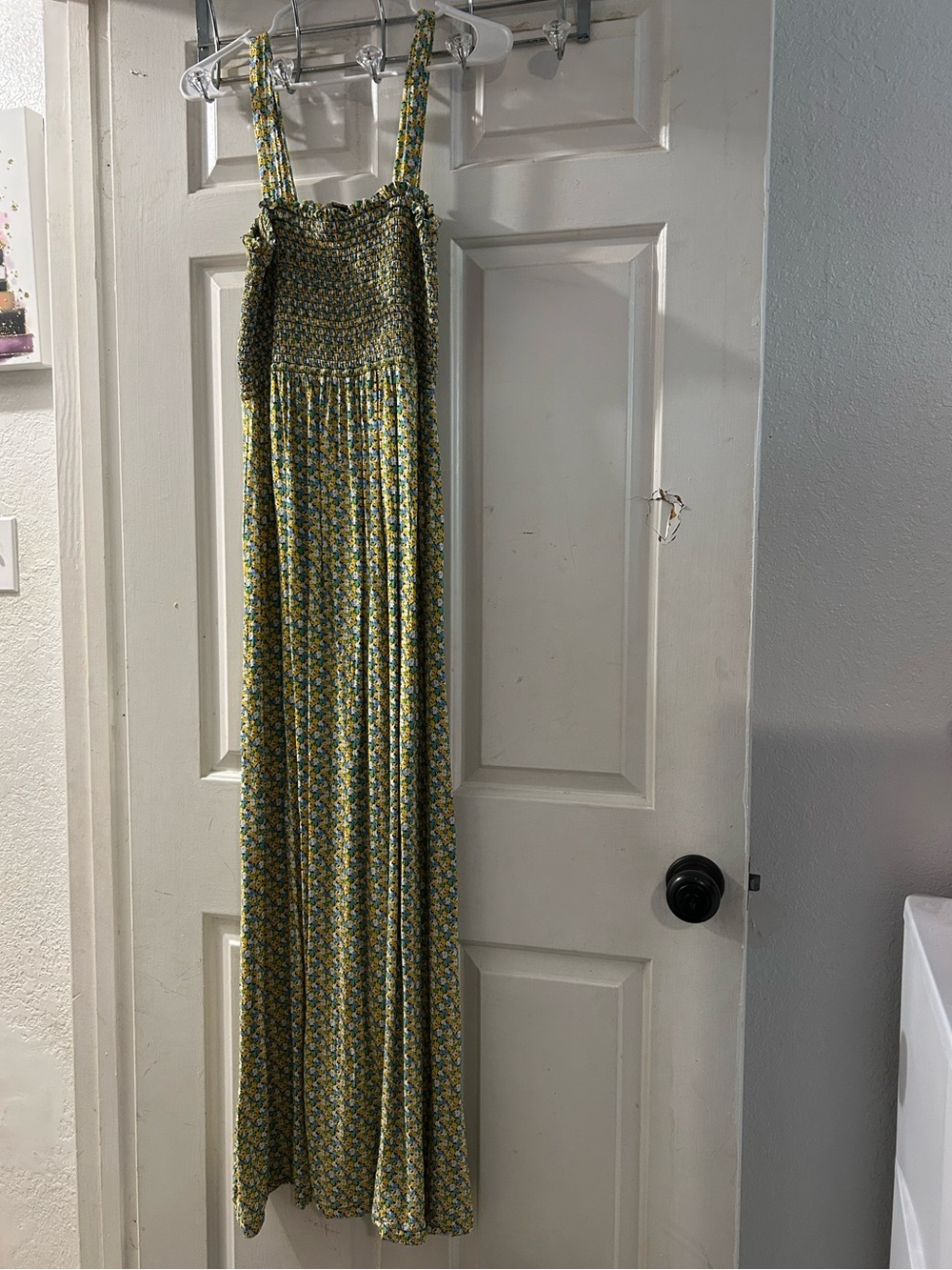 LOFT Yellow and Green Floral Smocked Maxi Dress